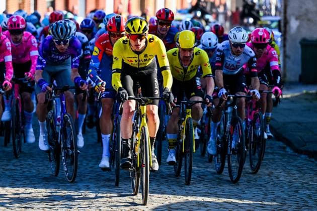 American Matteo Jorgenson of Team Visma-Lease a Bike pictured in action during the Kuurne-Brussels-Kuurne one day cycling race, 196,9 km from Kuurne to Kuurne via Brussels, Sunday 02 March 2025. POOLxLUCxCLAESSEN  x114012455x