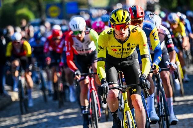 American Matteo Jorgenson of Team Visma-Lease a Bike pictured in action during the Kuurne-Brussels-Kuurne one day cycling race, 196,9 km from Kuurne to Kuurne via Brussels, Sunday 02 March 2025. POOLxLUCxCLAESSEN  x114012471x