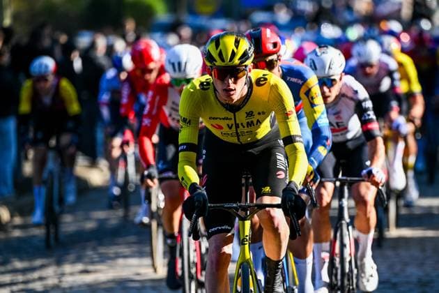 American Matteo Jorgenson of Team Visma-Lease a Bike pictured in action during the Kuurne-Brussels-Kuurne one day cycling race, 196,9 km from Kuurne to Kuurne via Brussels, Sunday 02 March 2025. POOLxLUCxCLAESSEN  x114012490x