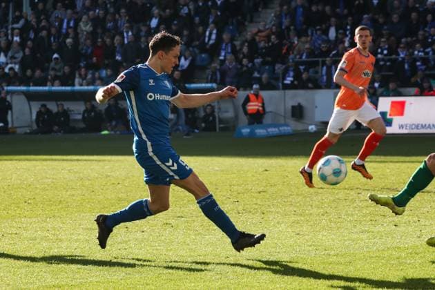 Goalscorer Martijn Kaars 1 FC Magdeburg,9 scores to 4 1 2 Soccer Bundesliga Season 2024 2025 1 FC Magdeburg vs SV Darmstadt 98 at the Avnet Arena in Magdeburg Action,Soccer,Man,Men,Germany,02 03 2025