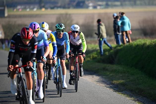 Kuurne - Brussel - Kuurne 2025 cycling race KUURNE, BELGIUM - MARCH 02 : Artz Huub (NED) of Intermarche - Wanty and De Bondt Dries (BEL) of Decathlon AG2R La Mondiale Team in action during the Men Elite UCI 1.Pro 77th Kuurne - Brussel - Kuurne cycling race of 203 kms with start in Kortrijk and finish in Kuurne on March 02, 2025 in Kuurne, Belgium, 02 03 2025 ( Motordriver Kenny Verfaillie & Kuurne Belgium  Copyright: xTomasxSiskx