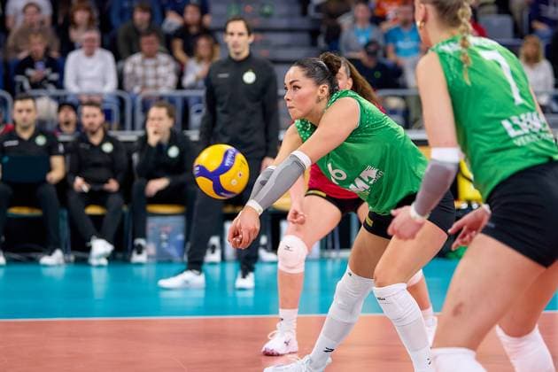 Acceptance Marije ten Brinke USC Muenster, 06 GER, Dresdner SC USC Muenster, Volleyball, DVV Pokalfinale Frauen 2025, 02 03 25 GER, Dresdner SC USC Muenster, Volleyball, DVV Pokalfinale Frauen 2025, 02 03 25 Mannheim Copyright: xEibner-Pressefoto GeraldxOelze-dexStoppanyx EP-ODS