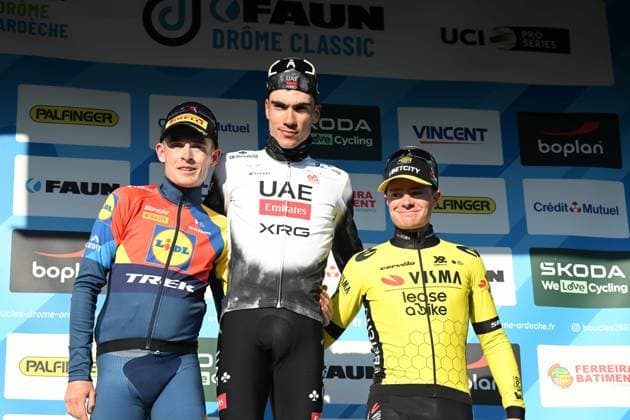 02-03-2025 Faun Drome Classic; 2025, Uae Team Emirates - Xrg; 2025, Lidl - Trek; 2025, Visma - Lease A Bike; Ayuso Pesquera, Juan; Skjelmose Jensen, Mattias; Tulett, Ben; Etoile Sur Rhone; 