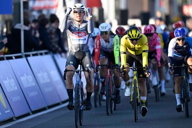 Kuurne - Brussel - Kuurne 2025 cycling race KUURNE, BELGIUM - MARCH 02 : Philipsen Jasper (BEL) of Alpecin-Deceuninck celebrating his victory during the Men Elite UCI 1.Pro 77th Kuurne - Brussel - Kuurne cycling race of 203 kms with start in Kortrijk and finish in Kuurne on March 02, 2025 in Kuurne, Belgium, 02 03 2025 Kuurne Belgium  Copyright: xNicoxVereeckenx