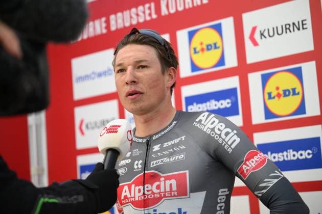 Kuurne - Brussel - Kuurne 2025 cycling race KUURNE, BELGIUM - MARCH 02 : Philipsen Jasper (BEL) of Alpecin-Deceuninck during an interview after the race during the Men Elite UCI 1.Pro 77th Kuurne - Brussel - Kuurne cycling race of 203 kms with start in Kortrijk and finish in Kuurne on March 02, 2025 in Kuurne, Belgium, 02 03 2025 ( Motordriver Kenny Verfaillie & Kuurne Belgium  Copyright: xTomasxSiskx