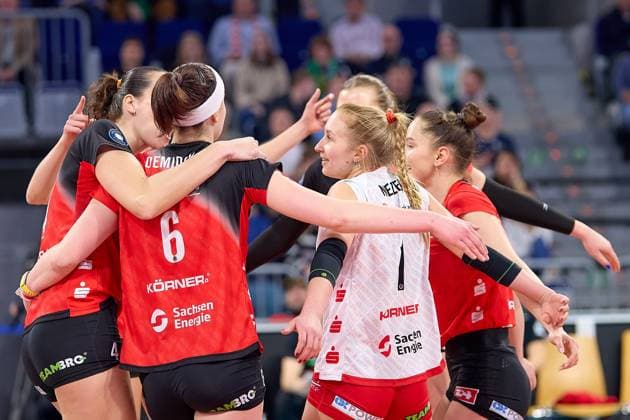 Jubilation, joy Dresdner Sportclub 1898 GER, Dresdner SC USC Muenster, Volleyball, DVV Cup Final Women 2025, 02 03 25 GER, Dresdner SC USC Muenster, Volleyball, DVV Cup Final Women 2025, 02 03 25 Mannheim Copyright: xEibner-Pressefoto GeraldxOelze-dexStoppanyx EP-ODS
