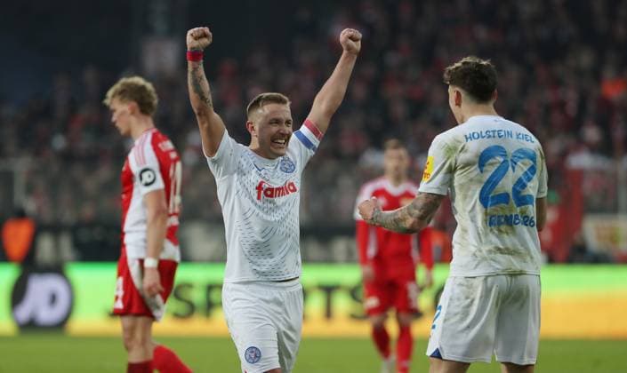Lewis Holtby cheers with Nicolai Remberg after the end of the match Joy Emotion Cheering Sport Football Soccer Bundesliga Men DFL 24 Matchday Season 2024 2025 02 03 2025 1 FC Union Berlin FCU vs Holstein Kiel DFL regulations prohibit any use of photographs as image sequences and or quasi video