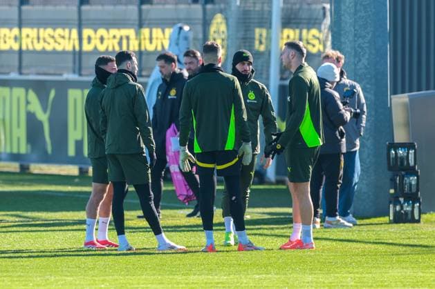 03 03 2025, Final training for the UEFA Champions League match between Borussia Dortmund and OSC Lille, f l Salih Özcan Borussia Dortmund , Ramy Bensebaini Borussia Dortmund , Goalkeeper Alexander Meyer Borussia Dortmund , Emre Can Borussia Dortmund , Niklas Süle Borussia Dortmund , Dortmund training ground Borussia Dortmund NRW Germany xRHR PHOTO DEx Copyright: DennisxEwert RHR-FOTOx RHR-FOTO DE