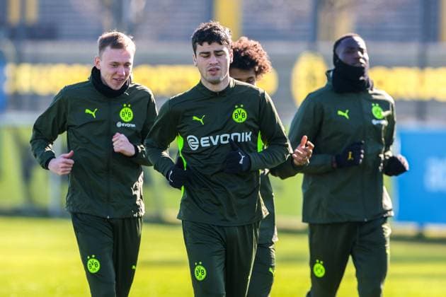 03 03 2025, Final training session for the UEFA Champions League match between Borussia Dortmund and OSC Lille, f l Maximilian Beier Borussia Dortmund , Giovanni Reyna Borussia Dortmund , Karim Adeyemi Borussia Dortmund , Serhou Guirassy Borussia Dortmund , Dortmund training ground Borussia Dortmund NRW Germany xRHR PHOTO DEx Copyright: DennisxEwert RHR-FOTOx RHR-FOTO DE