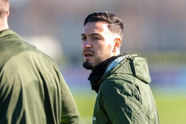 03 03 2025, Final training session for the UEFA Champions League match between Borussia Dortmund and OSC Lille, Ramy Bensebaini Borussia Dortmund , Dortmund Training ground Borussia Dortmund NRW Germany xRHR PHOTO ENx Copyright: DennisxEwert RHR-FOTOx RHR-FOTO DE