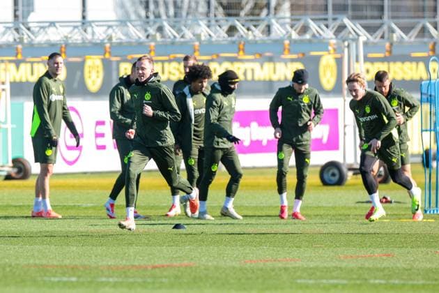 03 03 2025, Final training for the UEFA Champions League match between Borussia Dortmund and OSC Lille, f l Niklas Süle Borussia Dortmund , Maximilian Beier Borussia Dortmund , Karim Adeyemi Borussia Dortmund , Marcel Sabitzer Borussia Dortmund , Pascal Groß Borussia Dortmund , Julian Brandt Borussia Dortmund , Salih Özcan Borussia Dortmund , Dortmund training ground Borussia Dortmund NRW Germany xRHR PHOTO DEx Copyright: DennisxEwert RHR-FOTOx RHR-FOTO DE