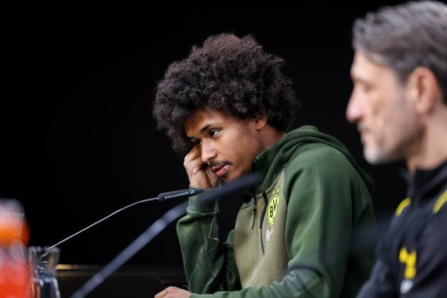 03 03 2025, Press conference for the UEFA Champions League match between Borussia Dortmund and OSC Lille, Karim Adeyemi Borussia Dortmund , Dortmund Signal Iduna Park NRW Germany xRHR PHOTO ENx Copyright: DennisxEwert RHR-FOTOx RHR-FOTO DE