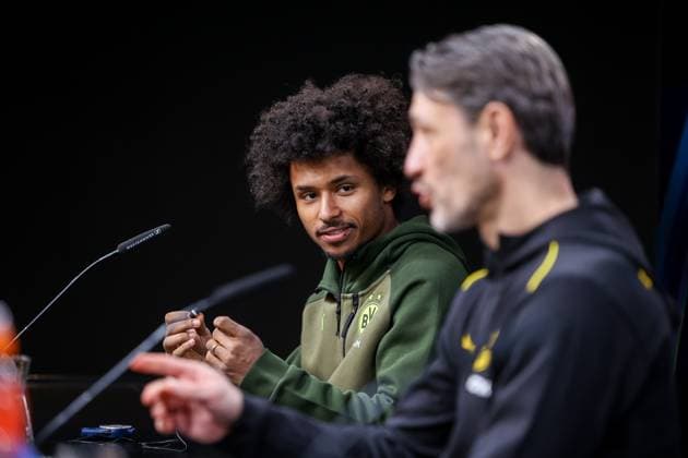 03 03 2025, Press conference for the UEFA Champions League match between Borussia Dortmund and OSC Lille, f l Karim Adeyemi Borussia Dortmund , Coach Niko Kovac Borussia Dortmund , Dortmund Signal Iduna Park NRW Germany xRHR PHOTO DEx Copyright: DennisxEwert RHR-FOTOx RHR-FOTO DE