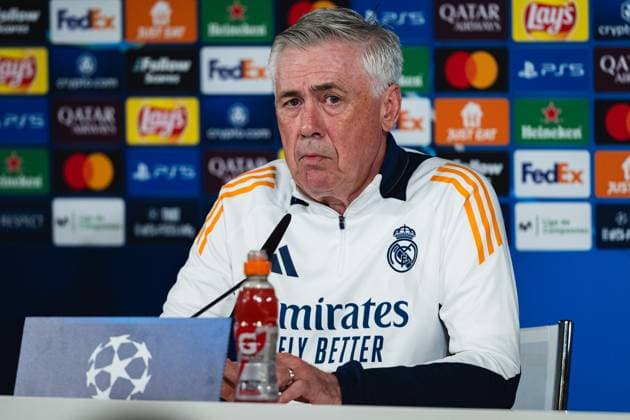 UEFA Champions League 2024 25 Round of 16 First Leg: Real Madrid CF Training Session and press conference, PK, Pressekonferenz Carlo Ancelotti, head coach of Real Madrid CF, seen speaking during the UEFA Champions League 2024 25 League Round of 16 First Leg Training Session And Press Conference at Ciudad Real Madrid on March 03, 2025 in Valdebebas, Spain. Valdebebas Ciudad Real Madrid Madrid Spain Copyright: xAlbertoxGardinx AGardin_20250303_Champ_Real_Madrid_PC_0169