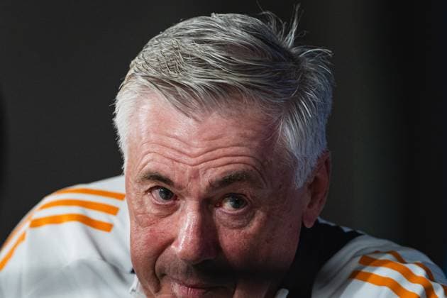 UEFA Champions League 2024 25 Round of 16 First Leg: Real Madrid CF Training Session and press conference, PK, Pressekonferenz Carlo Ancelotti, head coach of Real Madrid CF, seen speaking during the UEFA Champions League 2024 25 League Round of 16 First Leg Training Session And Press Conference at Ciudad Real Madrid on March 03, 2025 in Valdebebas, Spain. Valdebebas Ciudad Real Madrid Madrid Spain Copyright: xAlbertoxGardinx AGardin_20250303_Champ_Real_Madrid_PC_0174