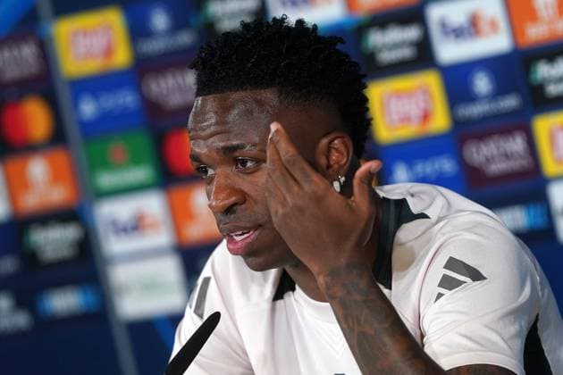 Real Madrid CF s Vinicius Junior during the press conference, PK, Pressekonferenz prior to the first leg of the Champions League Round of 16 against Atletico de Madrid. March 3, 2025. (2025030326)