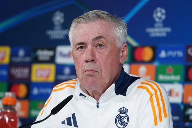 Real Madrid CF s coach Carlo Ancelotti during the press conference, PK, Pressekonferenz prior to the first leg of the Champions League Round of 16 against Atletico de Madrid. March 3, 2025. (2025030332)
