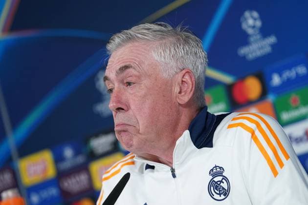 Real Madrid CF s coach Carlo Ancelotti during the press conference, PK, Pressekonferenz prior to the first leg of the Champions League Round of 16 against Atletico de Madrid. March 3, 2025. (2025030333)