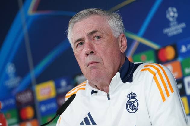 Real Madrid CF s coach Carlo Ancelotti during the press conference, PK, Pressekonferenz prior to the first leg of the Champions League Round of 16 against Atletico de Madrid. March 3, 2025. (2025030335)