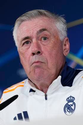 March 3, 2025, Valdebebas, Madrid, SPAIN: Carlo Ancelotti, head coach of Real Madrid, attends his press conference, PK, Pressekonferenz ahead of the UEFA Champions League, football match against Atletico de Madrid, at Ciudad Deportiva Real Madrid on March 03, 2025, in Madrid, Spain. Valdebebas SPAIN - ZUMAa181 20250303_zaa_a181_138 Copyright: xOscarxJ.xBarrosox