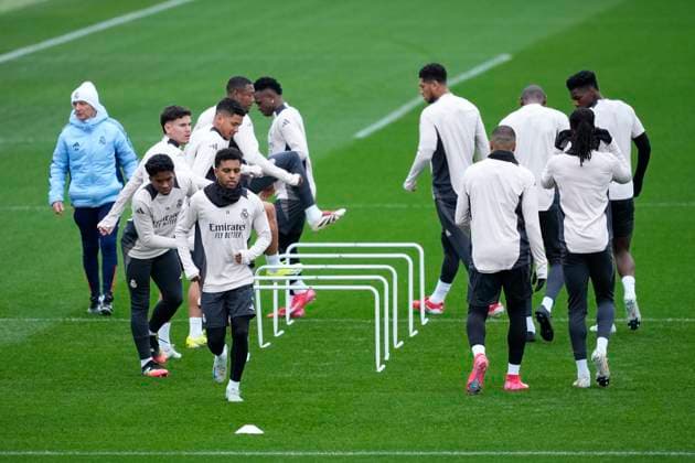 March 3, 2025, Valdebebas, Madrid, SPAIN: Rodrygo Goes during the training day ahead of the UEFA Champions League, football match against Atletico de Madrid, at Ciudad Deportiva Real Madrid on March 03, 2025, in Madrid, Spain. Valdebebas SPAIN - ZUMAa181 20250303_zaa_a181_153 Copyright: xOscarxJ.xBarrosox