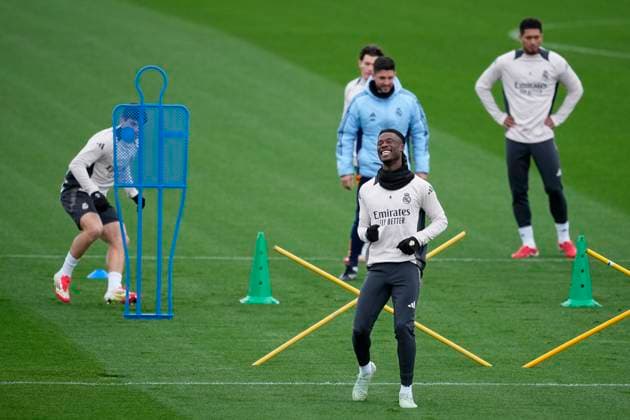 March 3, 2025, Valdebebas, Madrid, SPAIN: Eduardo Camavinga during the training day ahead of the UEFA Champions League, football match against Atletico de Madrid, at Ciudad Deportiva Real Madrid on March 03, 2025, in Madrid, Spain. Valdebebas SPAIN - ZUMAa181 20250303_zaa_a181_165 Copyright: xOscarxJ.xBarrosox