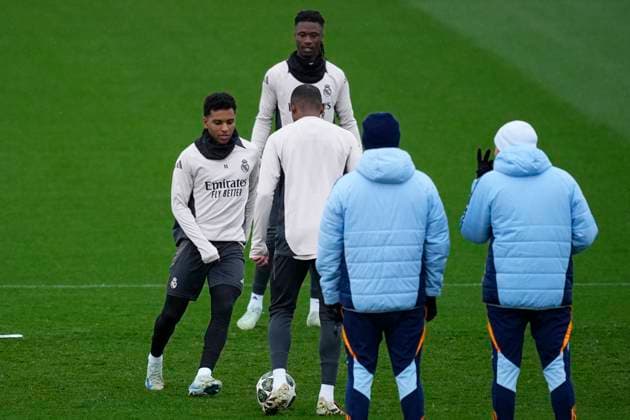 March 3, 2025, Valdebebas, Madrid, SPAIN: Rodrygo Goes during the training day ahead of the UEFA Champions League, football match against Atletico de Madrid, at Ciudad Deportiva Real Madrid on March 03, 2025, in Madrid, Spain. Valdebebas SPAIN - ZUMAa181 20250303_zaa_a181_178 Copyright: xOscarxJ.xBarrosox