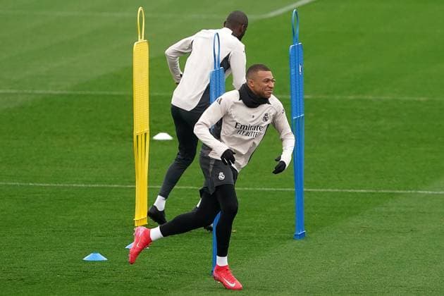 REAL MADRID CF v ATLETICO DE MADRID. CHAMPIONS LEAGUE 2024 2025. ROUND OF 16. 1ST LEG. Real Madrid CF s Kylian Mbappe during the training session prior to the first leg of the Champions League Round of 16 against Atletico de Madrid. March 3, 2025. (ALTERPHOTOS Acero) MadridSpain  Copyright: xAcerox