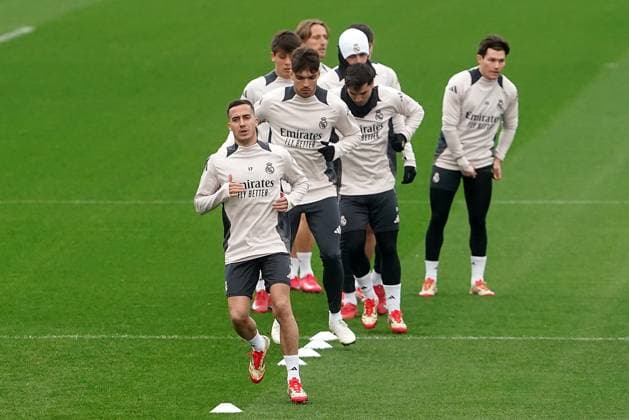 Real Madrid CF s Lucas Vazquez during the training session prior to the first leg of the Champions League Round of 16 against Atletico de Madrid. March 3, 2025. (2025030344)