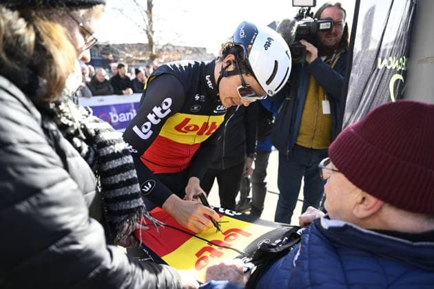 Belgian Arnaud De Lie of Lotto Cycling Team pictured at the start of the Ename Samyn Classic one day cycling race, 199,1km from Quaregnon to Dour on Tuesday 04 March 2025. TOM GOYVAERTS TomxGoyvaerts  x114211780x
