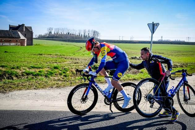 Kristian Egholm pictured in action during the Ename Samyn Classic one day cycling race, 199,1km from Quaregnon to Dour on Tuesday 04 March 2025. TOM GOYVAERTS TomxGoyvaerts  x114215065x