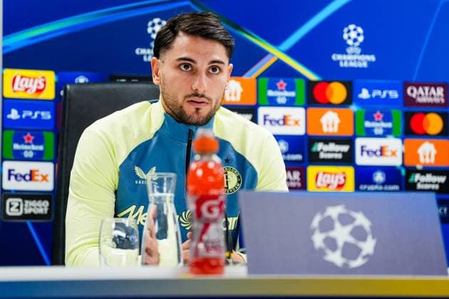 Champions League 2024-2025: press conference, PK, Pressekonferenz of Feyenoord Rotterdam - Julian Carranza of Feyenoord during the press conference of Feyenoord in preparation of the Champions League duel against Inter Milan at Stadion Feijenoord De Kuip on 4 March 2025 in Rotterdam, The Netherlands. Copyright: xYannickxVerhoevenx
