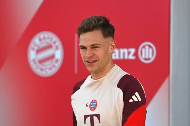 Joshua KIMMICH Bayern Muenchen , action,single picture,cropped single motif,portrait,portrait,portrait final training on 04 03 2025 Soccer Champions League Round of 16 FC Bayern Muenchen Bayer 04 Leverkusen on 05 03 2025 , A L L I A N Z A R E N A