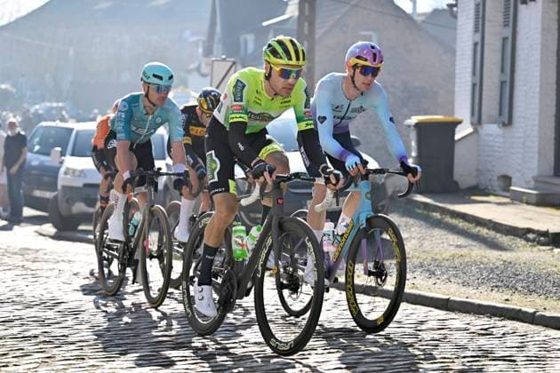 Samyn Classic 2025 DOUR, BELGIUM - MARCH 04 : Vliegen Loic (BEL) of Wagner Bazin WB, Bloem Joren (NED) of Unibet Tietema Rockets pictured during the 57th edition of the Samyn cycling race, with start in Quaregnon and finish in Dour after 199km of racing on March 4, 2025 in Dour, Belgium, 04 03 2025 Dour Belgium  Copyright: xJanxDexMeuleneirx