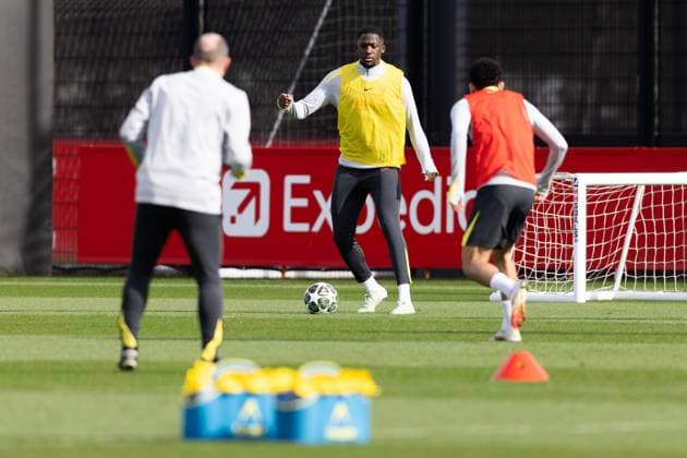 Football - UEFA Champions League - Round of 16 1st Leg - Paris Saint-Germain v Liverpool FC - MD-1 LIVERPOOL, ENGLAND - Tuesday, March 4, 2025: Liverpool s Ibrahima KonatÃ during a training session at the AXA Training Centre ahead of the UEFA Champions League match between Paris Saint-Germain and Liverpool FC. (Photo by Jessica Hornby Propaganda) LIVERPOOL AXA Training Centre MERSEYSIDE ENGLAND  Copyright: xDavidxRawcliffex P2025-03-04-JH_LFC_Training_PSG-38