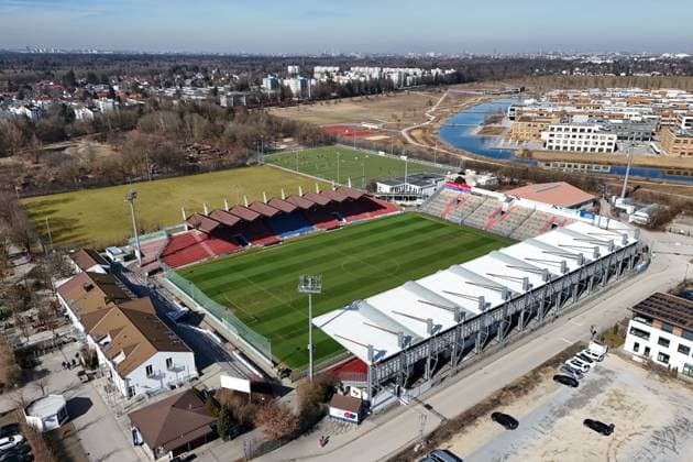 Aerial view of Sportpark Unterhaching The facility is located south of the state capital of Munich and is the home ground of the football club SpVgg Unterhaching