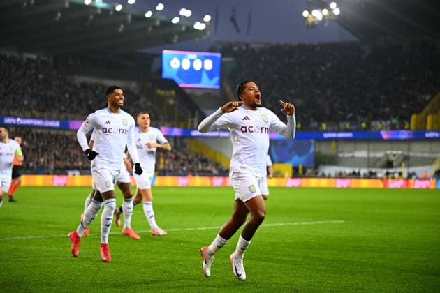 Club Brugge v Aston Villa - UEFA Champions League BRUGGE, BELGIUM - MARCH 04 : Bailey Leon forward of Aston Villa celebrating scoring a goal during the UEFA Champions League 2024 25 round of 16 match first round between Club Brugge and Aston Villa on March 4, 2025 in Brugge, Belgium, 04 03 2025 Brugge Belgium  Copyright: xTomasxSiskx