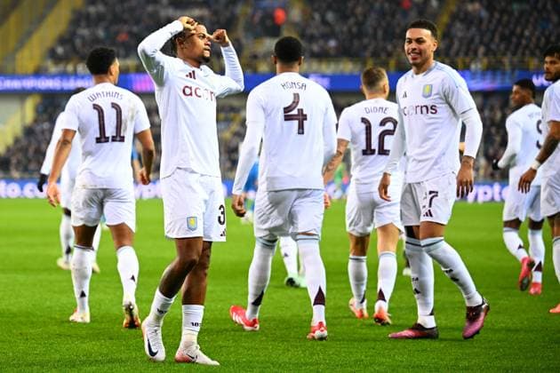 Club Brugge v Aston Villa - UEFA Champions League BRUGGE, BELGIUM - MARCH 04 : Bailey Leon forward of Aston Villa celebrating scoring a goal during the UEFA Champions League 2024 25 round of 16 match first round between Club Brugge and Aston Villa on March 4, 2025 in Brugge, Belgium, 04 03 2025 Brugge Belgium  Copyright: xTomasxSiskx
