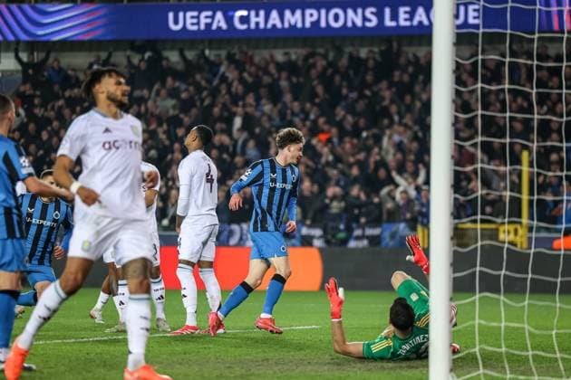 Bruges,Belgium,March 4th,2025: De Cuyper (55 Club Brugge) in action celebrating his goal during the UEFA Champions League football match between Club Brugge vs Aston Villa at Jan Breydelstadion, Lisbon on March 4th, 2025 (Joao Bravo SPP) Copyright: xJoaoxBravoxx xSPPx spp-en-JoBr-JBF-7257