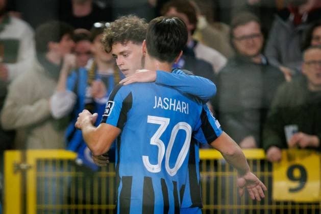 Club s Maxim De Cuyper celebrates after scoring during a soccer game between Belgian Club Brugge KV and English Aston Villa FC, Tuesday 04 March 2025 in Brugge, the first leg of the 1 8 finals of the UEFA Champions League knockout phase. KURTxDESPLENTER  x114227390x
