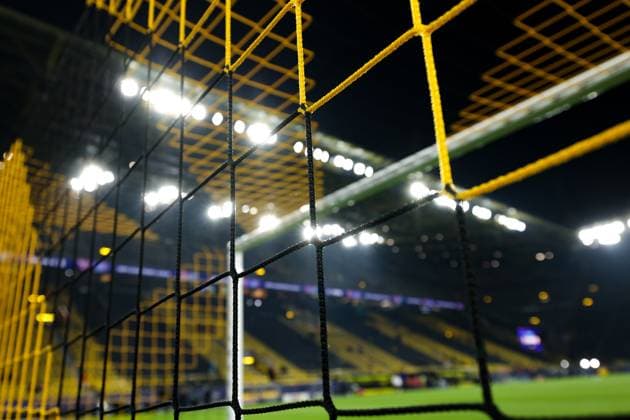 04 03 2025, UEFA Champions League, round of 16, Borussia Dortmund Lille OSC, close-up of the goal net, in the background is the east stand, Dortmund Signal Iduna Park NRW Germany xRHR PHOTO DEx Copyright: DennisxEwert RHR-FOTOx RHR-FOTO DE