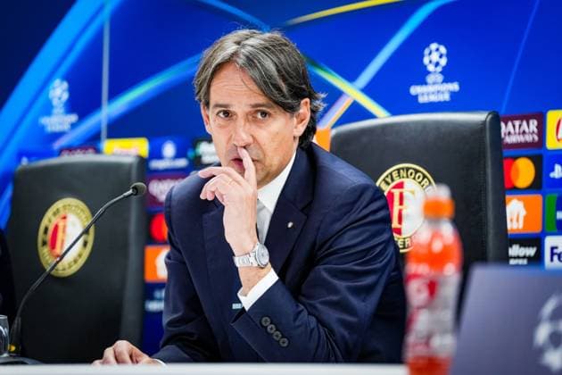 Champions League 2024-2025: press conference, PK, Pressekonferenz of FC Inter Milano Rotterdam - FC Inter Milano trainer Simone Inzaghi during the press conference of FC Inter Milano in preparation of the Champions League duel against Feyenoord at Stadion Feijenoord De Kuip on 4 March 2025 in Rotterdam, The Netherlands. Copyright: xYannickxVerhoevenx