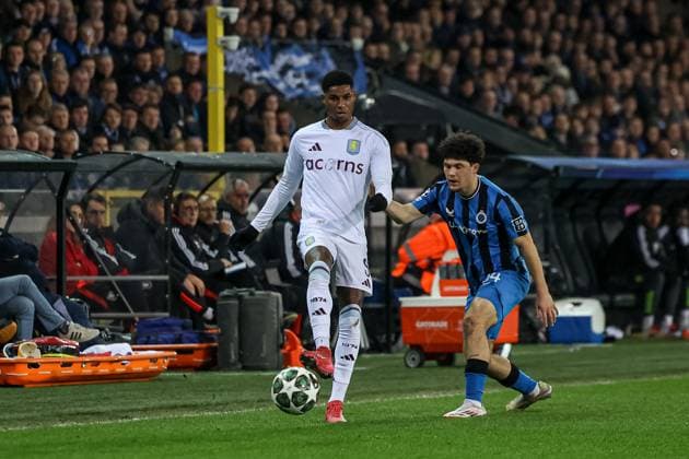 Bruges,Belgium,March 4th,2025: Rashford (9 Aston Villa) in action during the UEFA Champions League football match between Club Brugge vs Aston Villa at Jan Breydelstadion, Bruges on March 4th, 2025 (Joao Bravo SPP) Copyright: xJoaoxBravoxx xSPPx spp-en-JoBr-JBF-7382-2