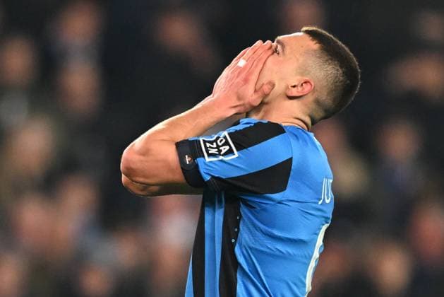 Club Brugge v Aston Villa - UEFA Champions League BRUGGE, BELGIUM - MARCH 04 : Jutgla Ferran forward of Club Brugge dejected during the UEFA Champions League 2024 25 round of 16 match first round between Club Brugge and Aston Villa on March 4, 2025 in Brugge, Belgium, 04 03 2025 Brugge Belgium  Copyright: xTomasxSiskx
