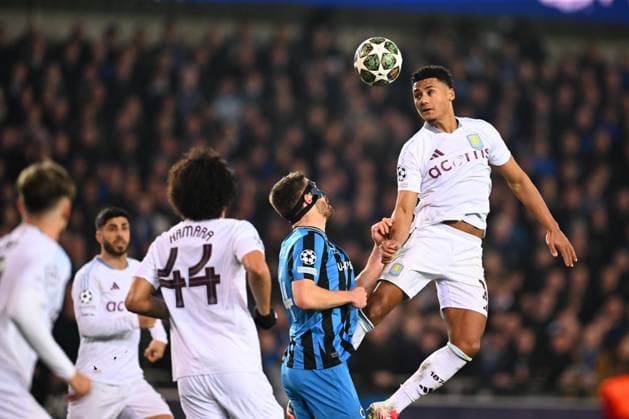 Club Brugge v Aston Villa - UEFA Champions League BRUGGE, BELGIUM - MARCH 04 : Mechele Brandon defender of Club Brugge and Watkins Ollie forward of Aston Villa in action during the UEFA Champions League 2024 25 round of 16 match first round between Club Brugge and Aston Villa on March 4, 2025 in Brugge, Belgium, 04 03 2025 Brugge Belgium  Copyright: xTomasxSiskx