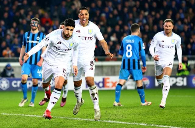 Marco Asensio of Aston Villa celebrates scoring a goal after making the score 1-3. Club Brugge v Aston Villa, UEFA Champions League, Round of 16, First Leg, Football, Jan Breydel Stadium, Brugge, Belgium - 04 Mar 2025 EDITORIAL USE ONLY No use with unauthorised audio, video, data, fixture lists, club league logos or live services. Online in-match use limited to 120 images, no video emulation. No use in betting, games or single club league player publications. Copyright: xJamesxMarsh Shutterstockx 15176976bu