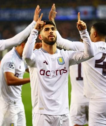 Marco Asensio of Aston Villa celebrates scoring a goal after making the score 1-3. Club Brugge v Aston Villa, UEFA Champions League, Round of 16, First Leg, Football, Jan Breydel Stadium, Brugge, Belgium - 04 Mar 2025 EDITORIAL USE ONLY No use with unauthorised audio, video, data, fixture lists, club league logos or live services. Online in-match use limited to 120 images, no video emulation. No use in betting, games or single club league player publications. Copyright: xJamesxMarsh Shutterstockx 15176976bo