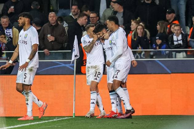 Bruges,Belgium,March 4th,2025: Asensio (21 Aston Villa) in action celebrating during the UEFA Champions League football match between Club Brugge vs Aston Villa at Jan Breydelstadion,Bruges on March 4th, 2025 (Joao Bravo SPP) Copyright: xJoaoxBravoxx xSPPx spp-en-JoBr-JBF-7806