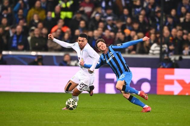 Club Brugge v Aston Villa - UEFA Champions League BRUGGE, BELGIUM - MARCH 04 : Rogers Morgan forward of Aston Villa, De Cuyper Maxim midfielder of Club Brugge in action during the UEFA Champions League 2024 25 round of 16 match first round between Club Brugge and Aston Villa on March 4, 2025 in Brugge, Belgium, 04 03 2025 Brugge Belgium  Copyright: xGvgx