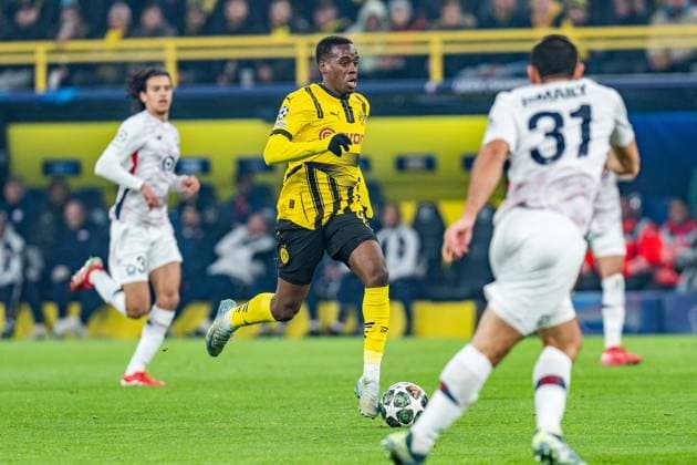 04 03 2025, Borussia Dortmund vs OSC Lille, UEFA Champions League, round of 16 first leg Jamie Gittens Borussia Dortmund, 43 Ismaily OSC Lille, 31 Copyright: xBahhoxKarax